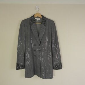 St John Evening Santana Knit Jacket‎ Paillettes Long Double Breasted